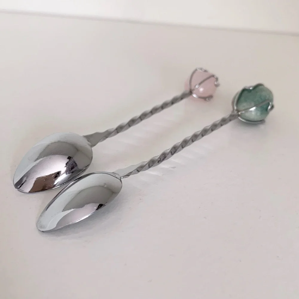 Vintage silver rope spoons with stone ends